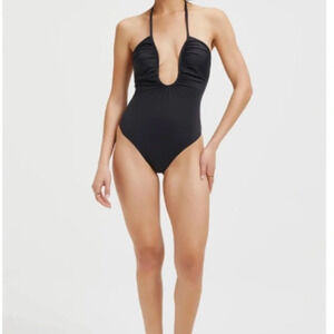 NWT Good American Swimsuit Leilani Halter Neck One-Piece Swimsuit Black Sz XS